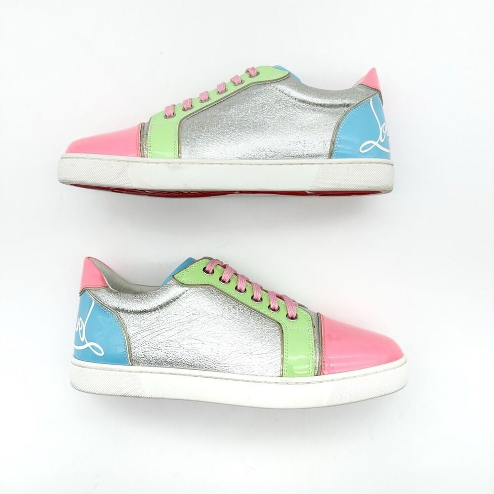 CHRISTIAN LOUBOUTIN Fun Viera Pink Glitter Low Top Sneakers Size 40 Lace Up - Picture 4 of 14